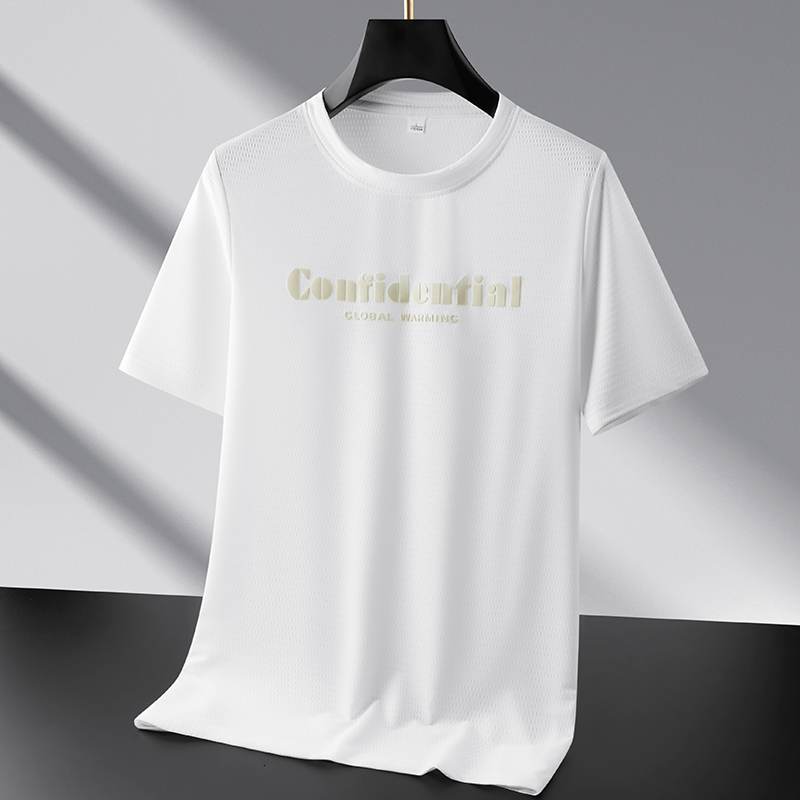 Short sleeved ice silk t-shirt for men, cool feeling, sun protection, summer thin design, inner T-shirt, quick drying, sporty, loose and trendy