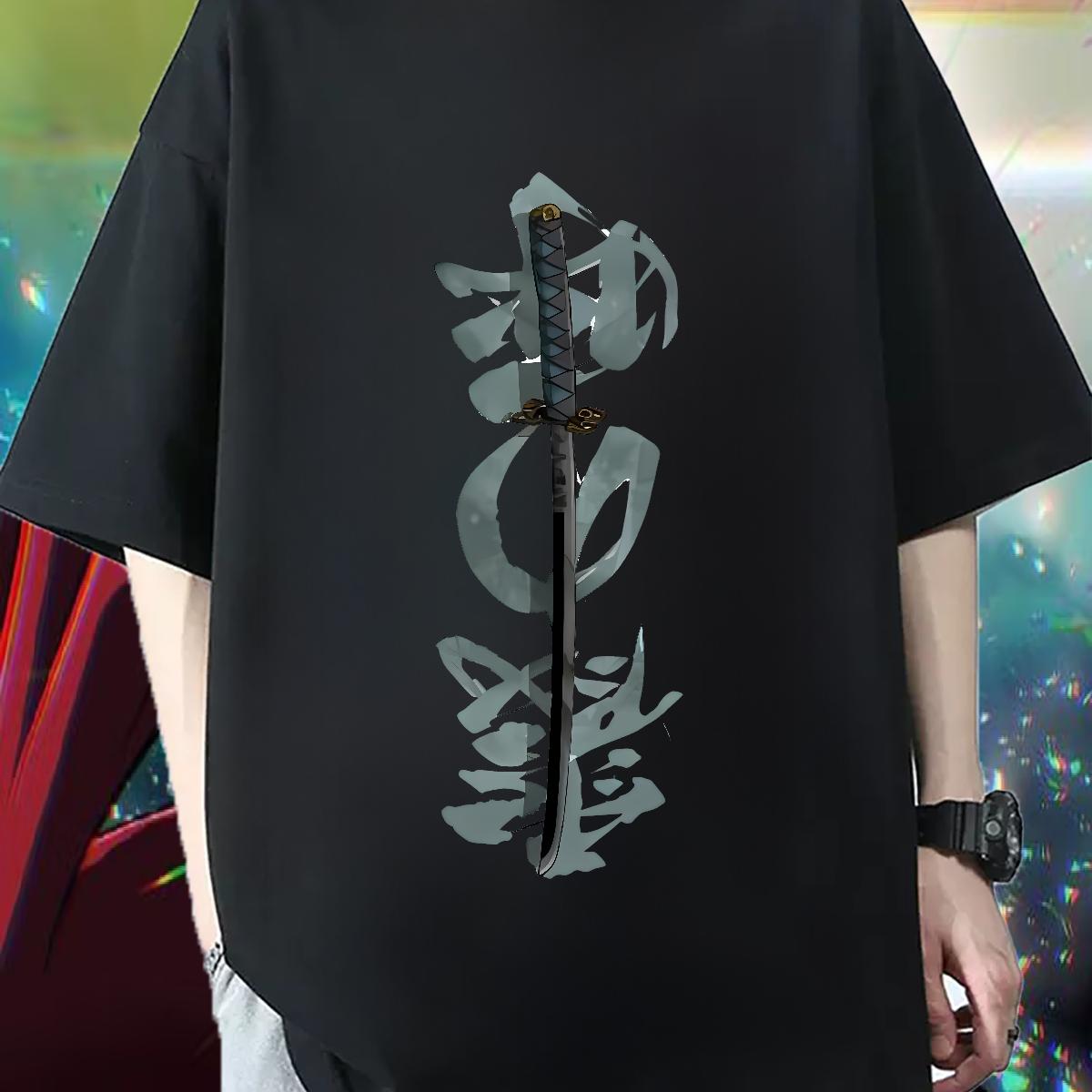 Fashion Design Mens T Shirts Anime Print Sport Men Tees Cotton O Neck Short Sleeves Loose Fit