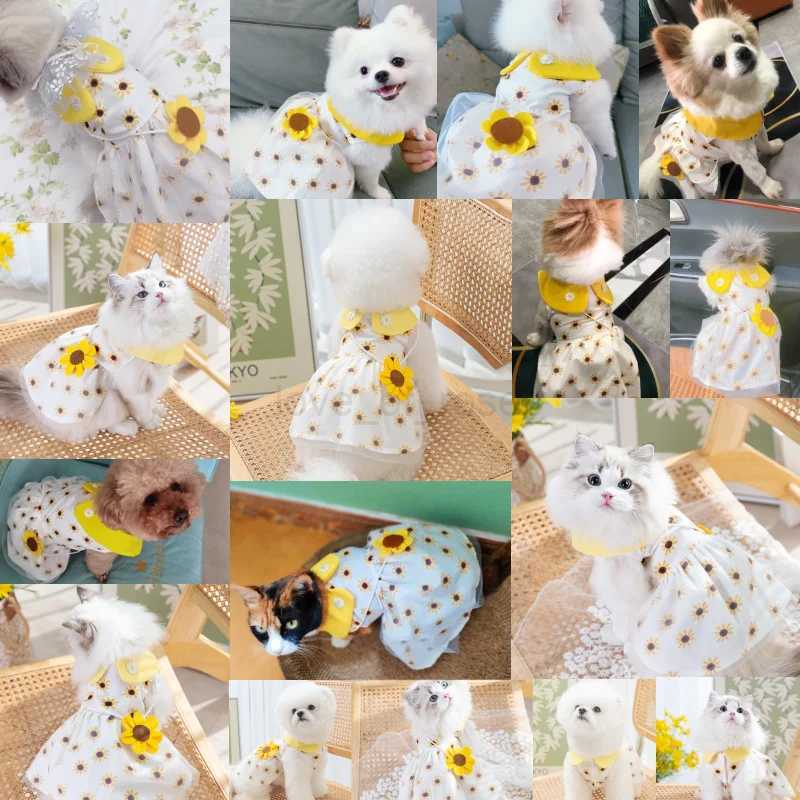 Dog Clothes Summer Luxury Dog Skirt Dog Sunflower Dress Pet Dog Apparel Bow Lace Dresses Chihuahua Bichon Kitten Puppy ClothingM240713