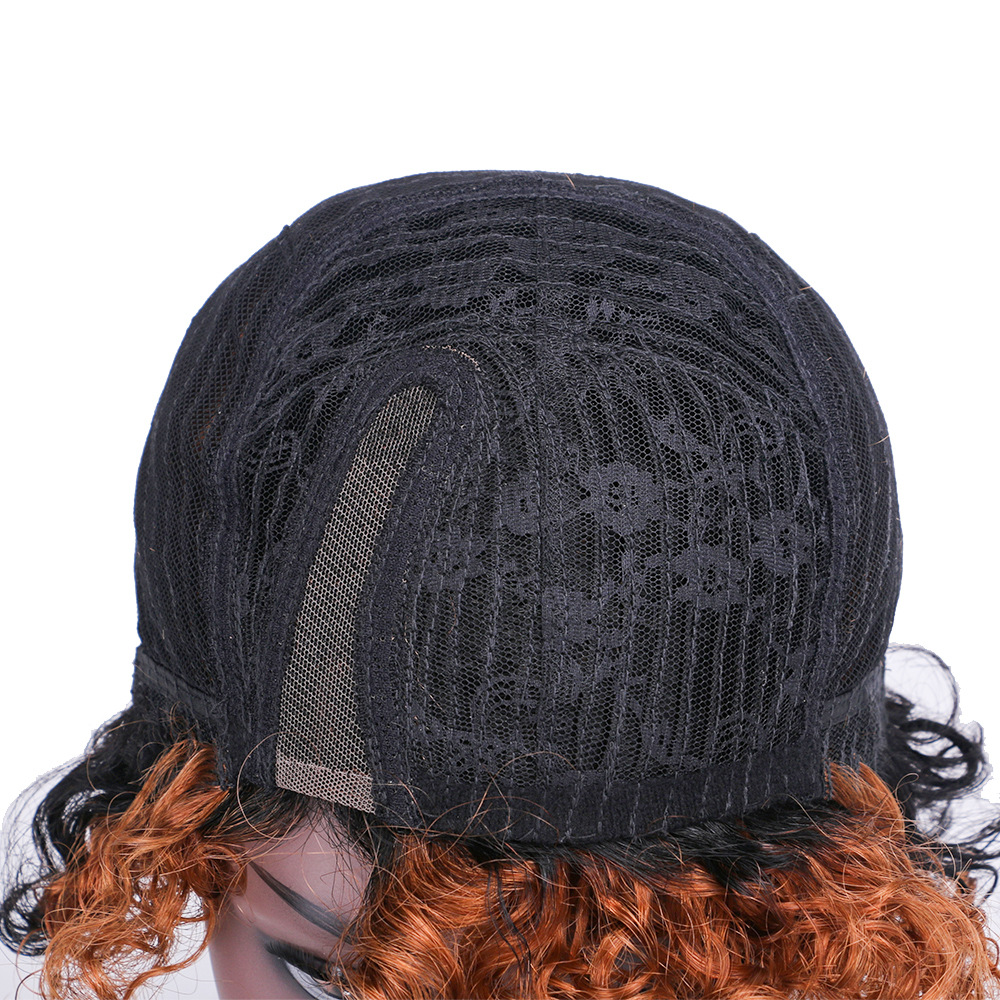 Brazilian Elf Wig 1X4 Front Lace Real Hair Full Head Cover Gradually Changing Color Human Hair Wigs Short Hair and Curly Hair are Suitable for Women