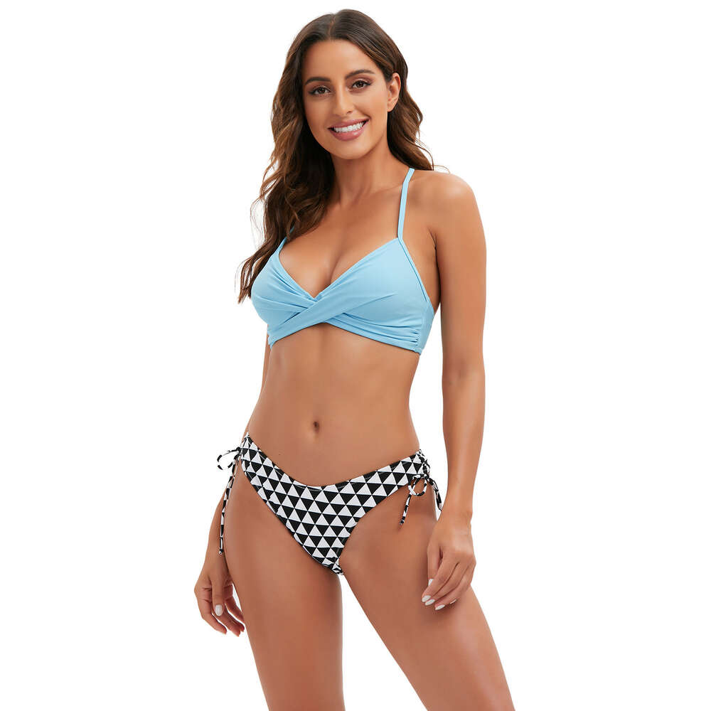 Non-ironing Ventilation Solid Popular Temperament New Sexy Bikini Women's Slim Fit Fashion Triangle Stripe Split Body Swimsuit Women Sexy Waist N