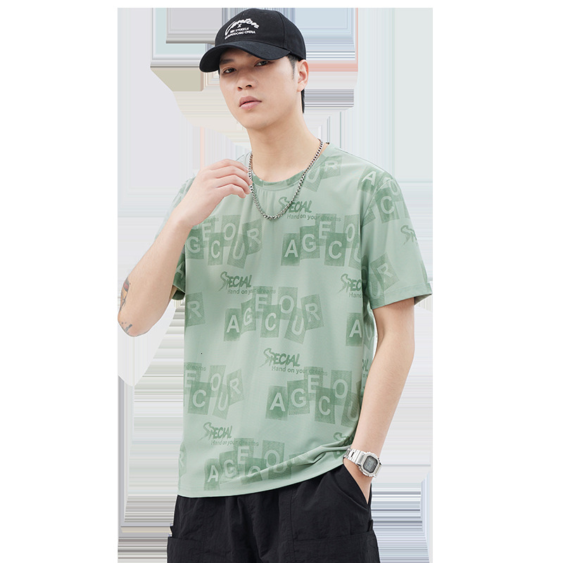 Summer loose T-shirt 2024 new comfortable versatile round neck men's trendy top, breathable and elastic