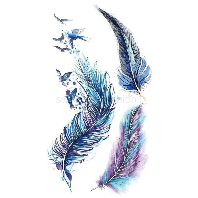 Tattoo Stickers Temporary Color Feather Bird Pattern Waterproof Hand Arm Neck Fake Tatto for Women Men Kids Body ArtB240713