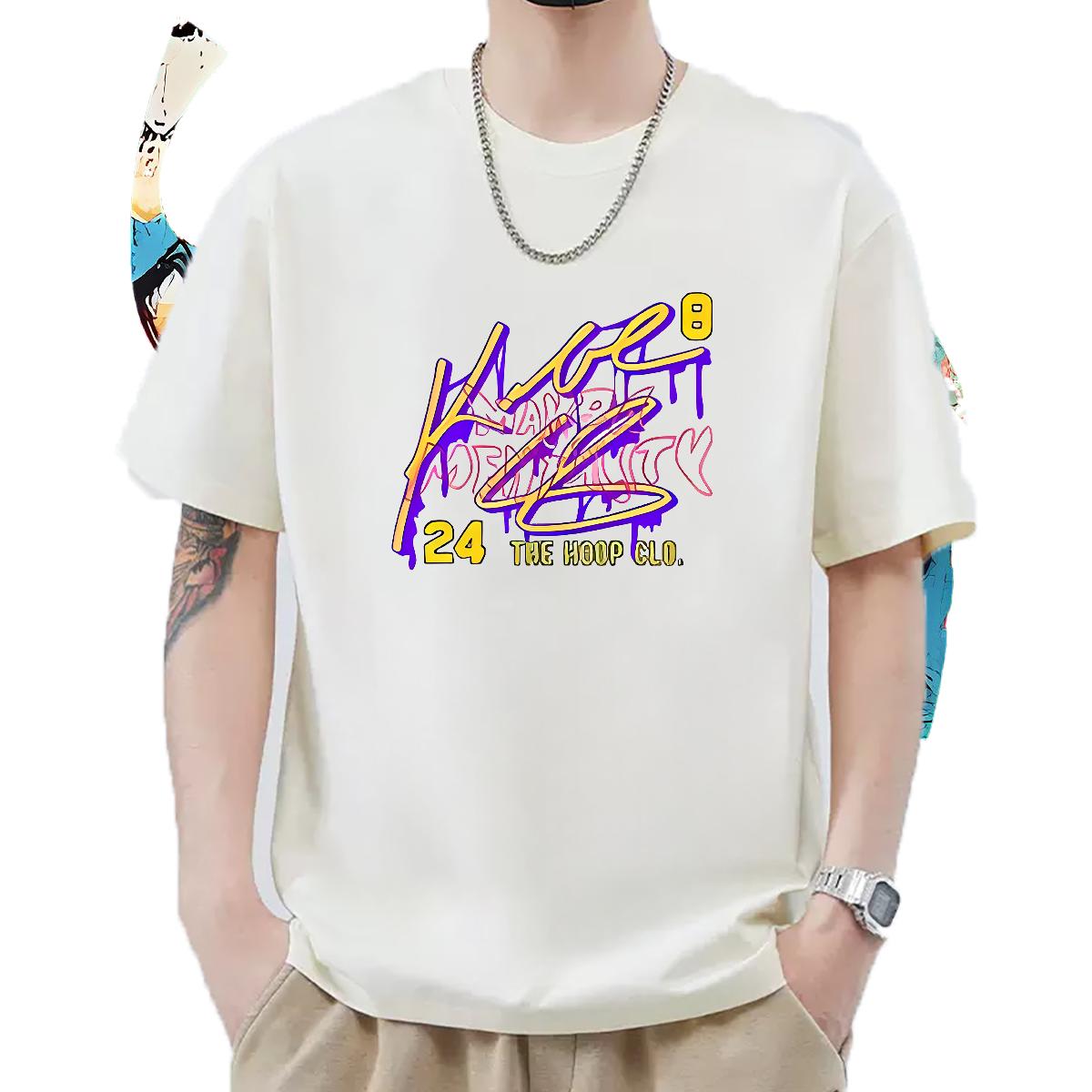 Loose Fit Mens T Shirts Beach Crew Neck Cotton Mens Tshirts 2024 New Oversized Top Tees