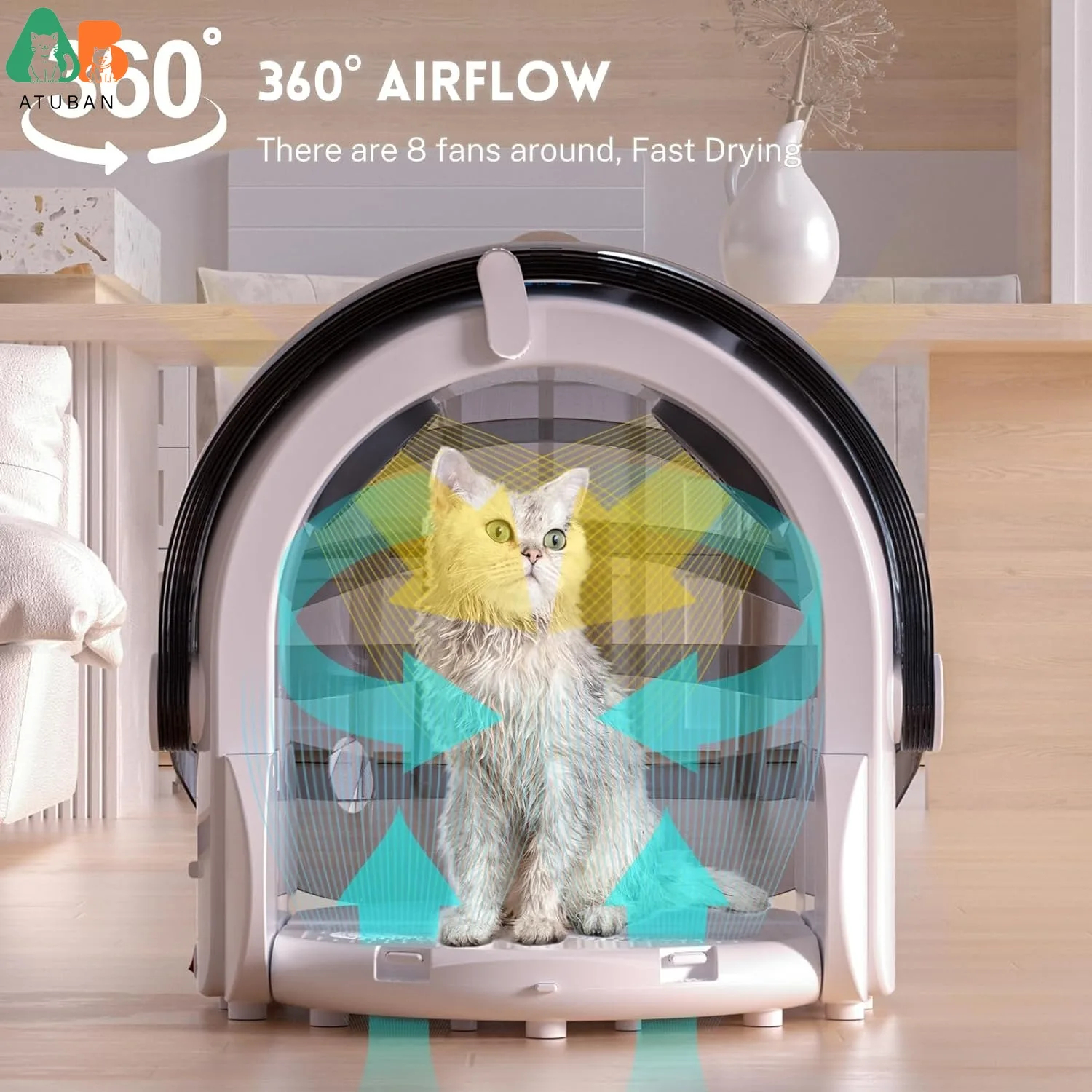 Foldable Automatic Pet Dryer Box for Cats and Small Dogs,Ultra Quiet Cat Hair Dryer 360 Temperature Control Smart Pet Drying Box