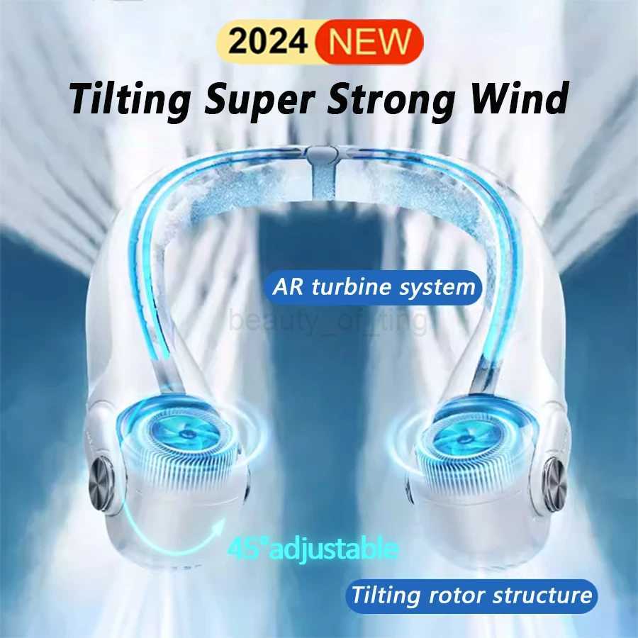 2024 New 360 Air Supply Hanging Neck Fan Portable Air Conditioner Bladeless Fan Rechargeable Air Cooler Tilting Strong WindCL240712
