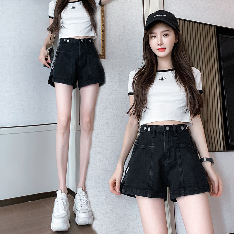 New product lighing shipment denim summer loose 2024 new wide leg internet famous ins straight high waist slimming shorts for women