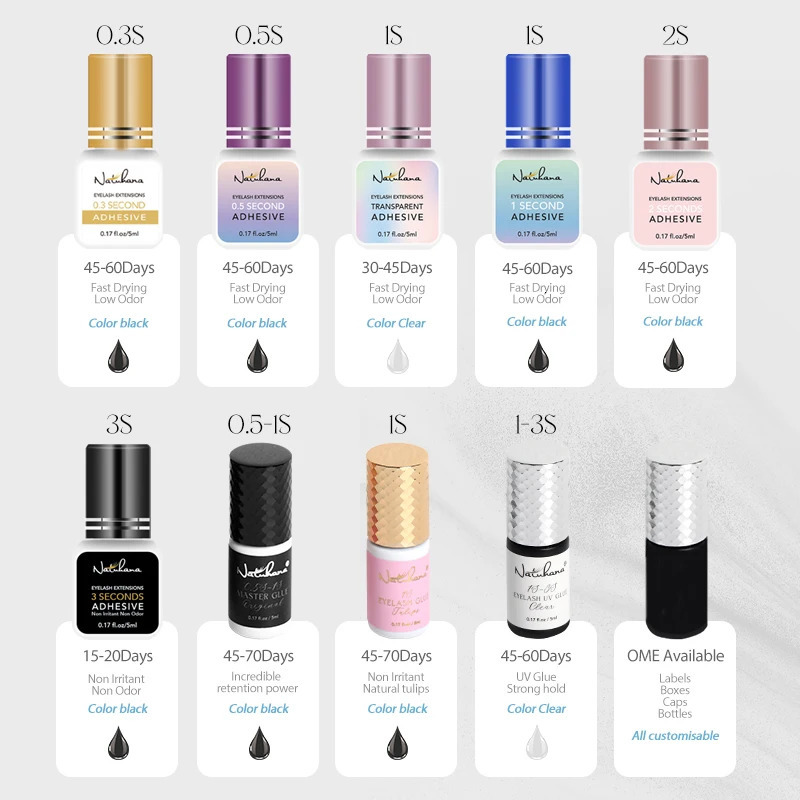 Natuhana 5ml 1 second quick drying strong false eyelash extension glue adhesive retains 5-7 weeks low odor mink eyelash glue 240713