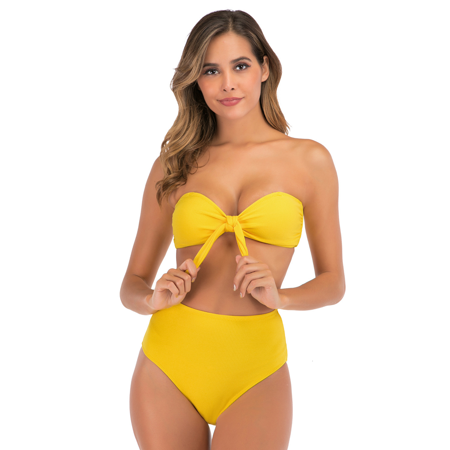 New Arrival French High Elasticity Fashion New Pattern Temperament 2023 New Bikini Sling Solid Color High Waist Split Women's Swimwear Loose Bifu