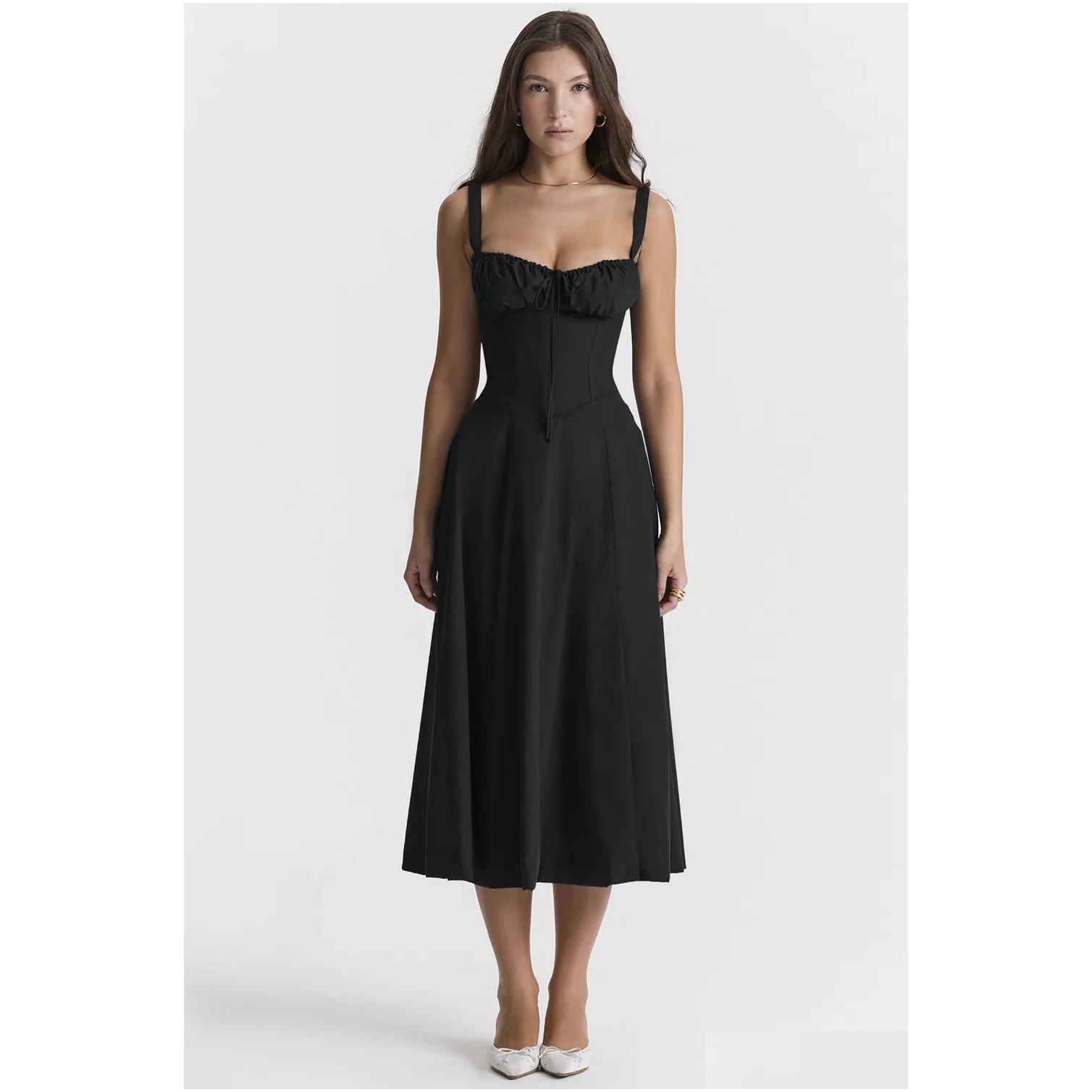 Basic Casual Dresses House Of Cb Dress Corset Split Skirt Bow Tie Chest Frill Details Print Floral Midi Back Lace Up Robe Clothing Wom Dhvn3