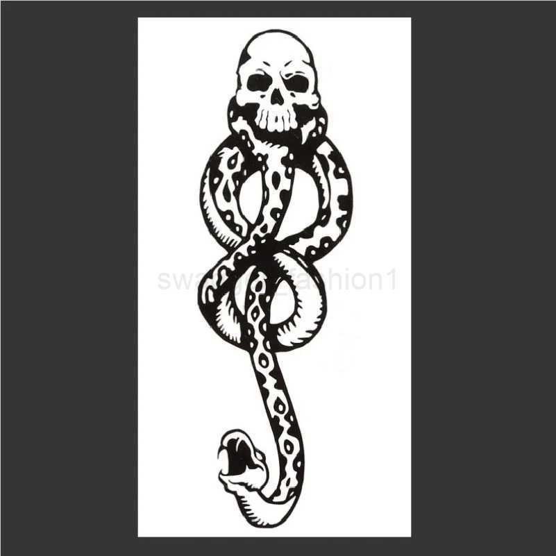 1PC Snake Fake Tattoo Dark Tide Cool Flower Arm Black Mamba Dead Man Snake Skull Disposable Waterproof Tattoo StickersB240713