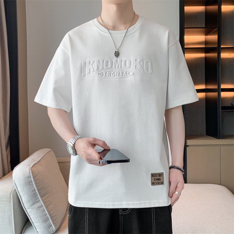 Lighing Delivery 2024 New Summer Boutique Steel Print Round Neck T-shirt Men's American Street Hip Hop Trendy Brand Loose and Versatile Short Sle