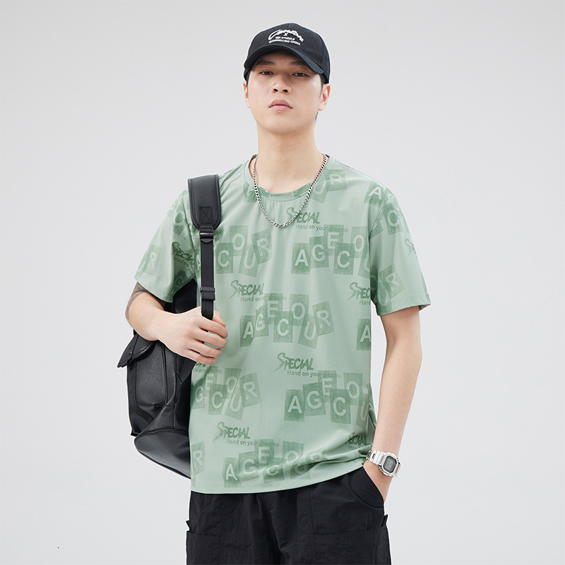 Summer loose T-shirt 2024 new comfortable versatile round neck men's trendy top, breathable and elastic