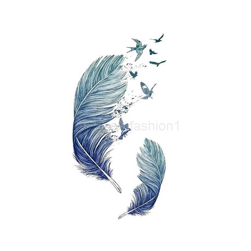 Tattoo Stickers Temporary Color Feather Bird Pattern Waterproof Hand Arm Neck Fake Tatto for Women Men Kids Body ArtB240713