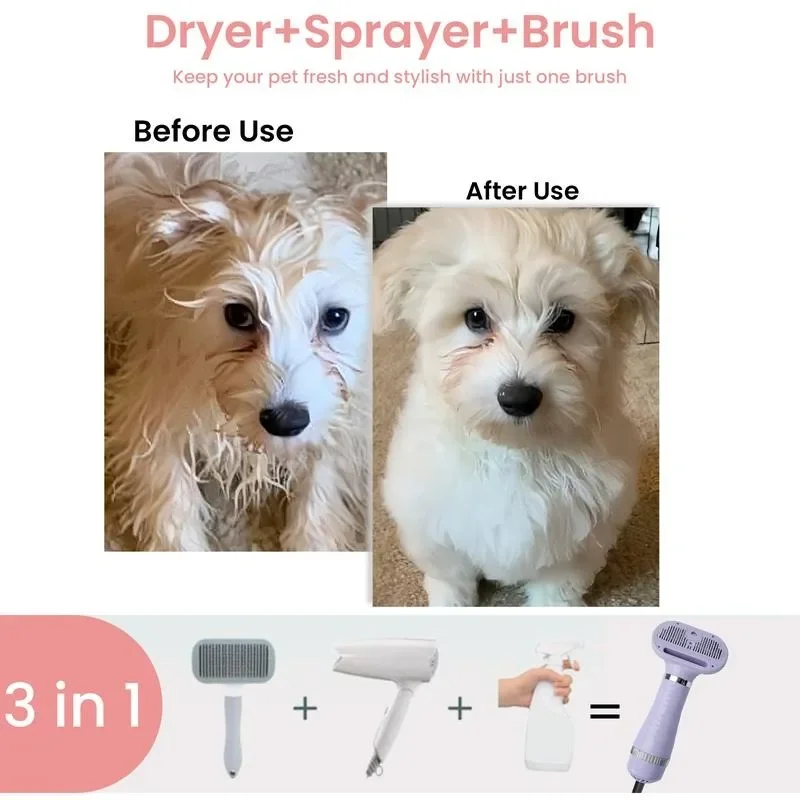 Fido Fave Pet Hair Dryer Steam Brush, Spray Cat Dryer Comb for Shedding, 3 in 1 Cat Steam Comb, Dog Blow Dryer with Water Tank,