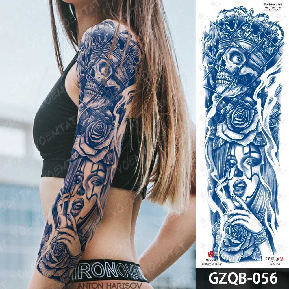 Semi-Permanent Herbal Large Arm Tattoo Nun Wolf Sword Waterproof Temporary Tattoo Stickers Juice Ink Lasting Fake Tato Women MenB240713