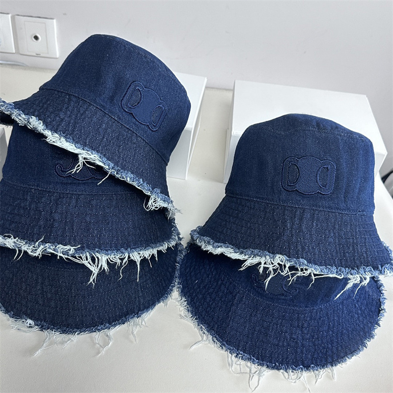 high quality denim bucket hat designer women fitted Wide Brim Hats summer man caps luxury sanding raw edge bucket cap jeans Cowboy sunhat