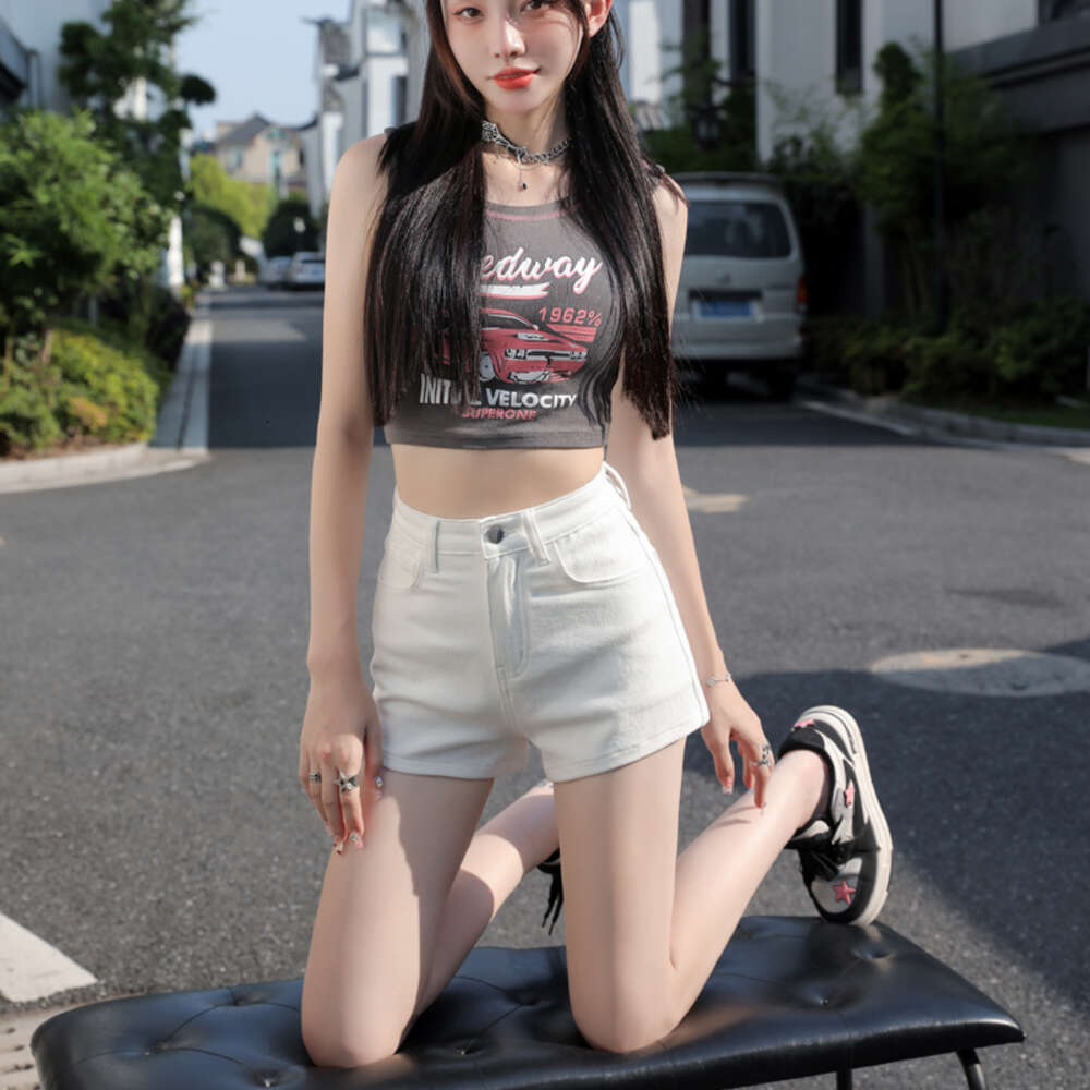 American Casual 2024 Water Wash A-line High Waist Denim Shorts Spicy Girl Tight Wrap Hip Hot Pants Summer