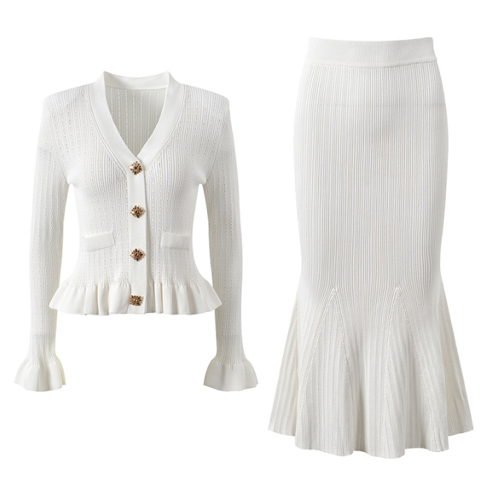 702 2024 Spring Autumn Brand Same Style Two Pieces Sets Cardigan Blue Black White V Neck Empire Long Sleeve High Quality YL