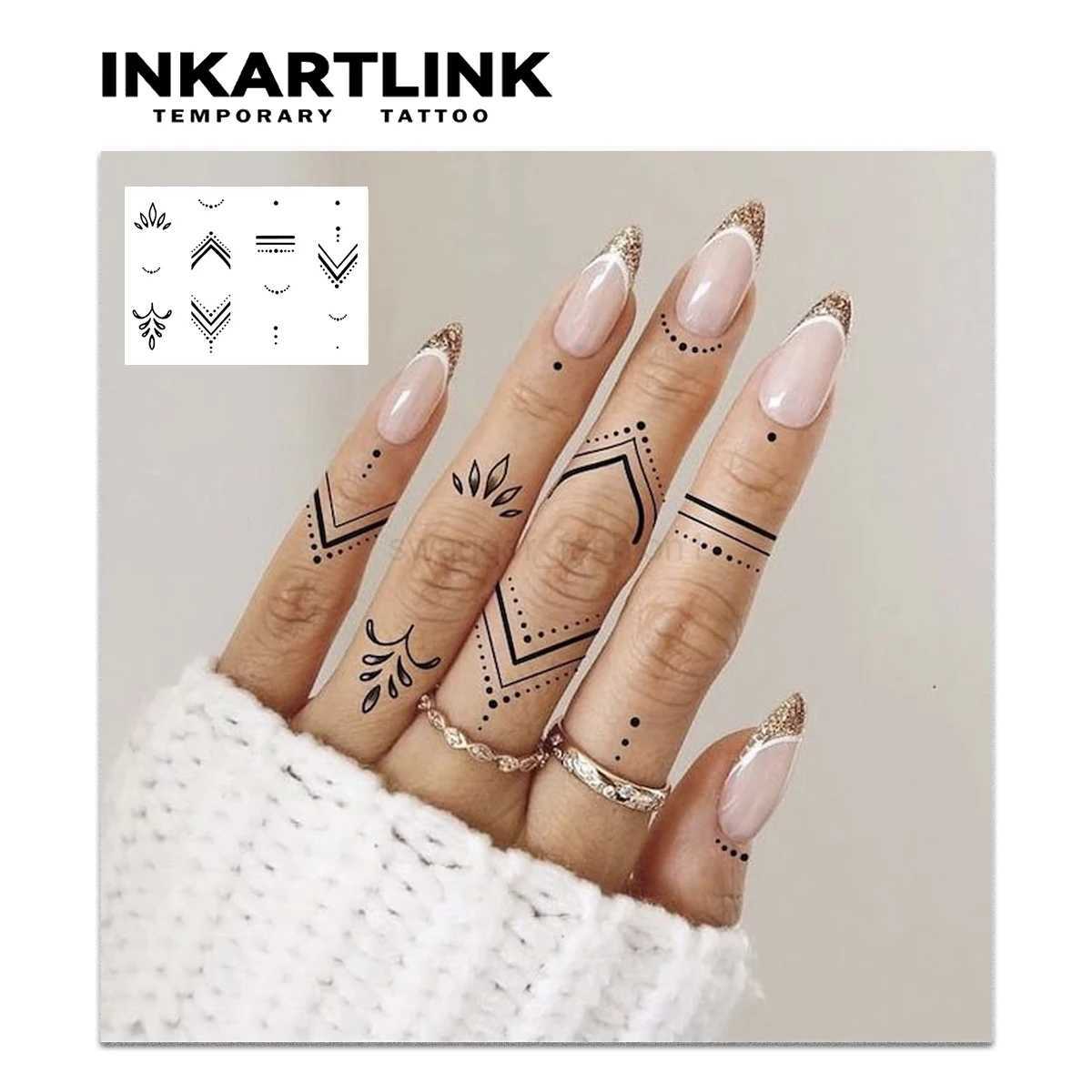 Henna Finger Tattoo (7) temporary tattoo sticker waterproof magic tattoo lasts to 15 days fake tattoo semi permanent tattooB2407113