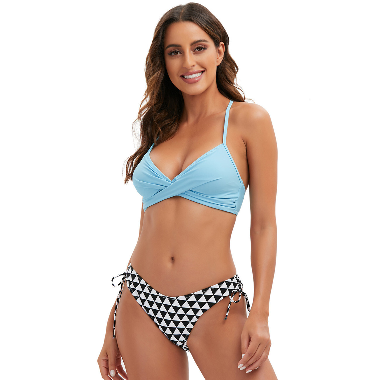 Non-ironing Ventilation Solid Popular Temperament New Sexy Bikini Women's Slim Fit Fashion Triangle Stripe Split Body Swimsuit Women Sexy Waist N