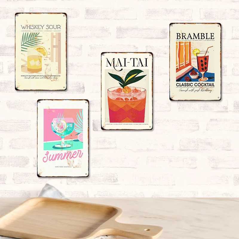 Classical Cocktail Metal Sign Retro Decor Vintage Tin Plaque Plate Wall Posters Kitchen Bar Cafe Room Home Iron Drink PaintingB240713