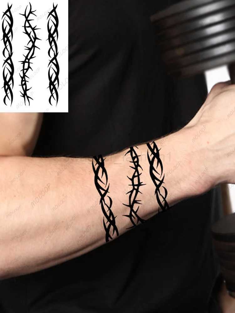 Tattoo Sticker Cool Black Line Element Totem Fake Tatto Waterproof Temporary Hand Chest Arm Makeup for Women Men Body Art TatooB240713