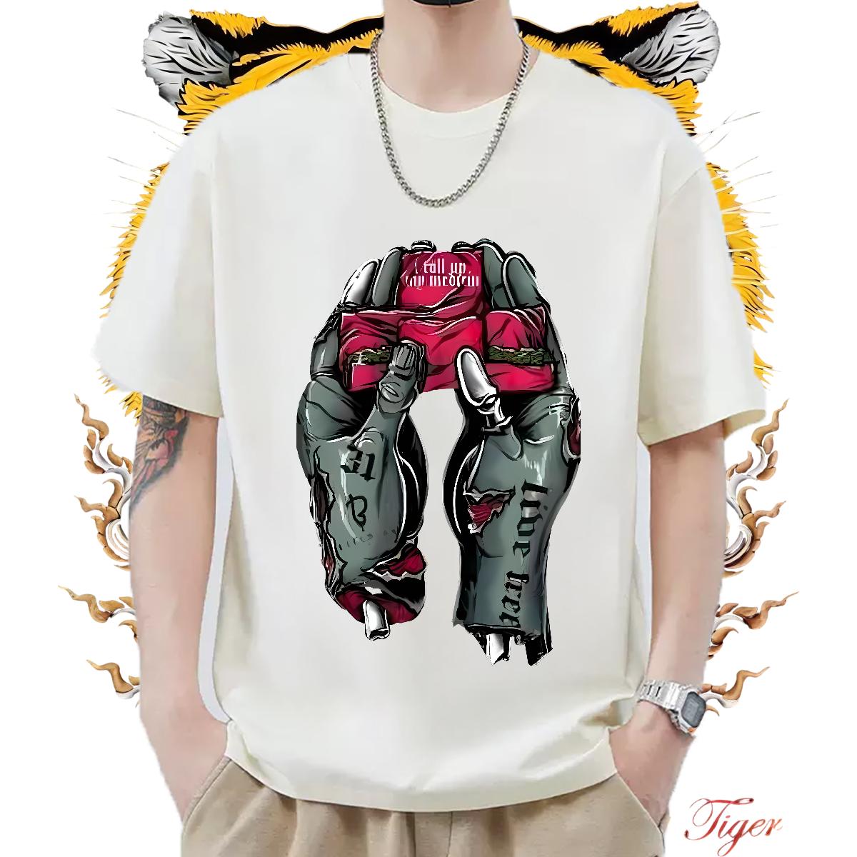 Loose Mens Tshirts Cotton Breathable Outdoor T-Shirts Anime Print Fashion Designer Tees