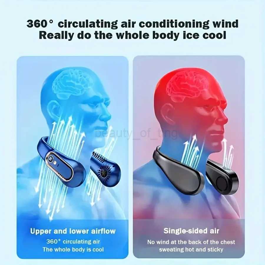 2024 New Top Selling Hanging Neck Fan Portable Cooler Mini Air Conditioner Wearable Neck Fan With 5 Gears and LED Display ScreenCL240712
