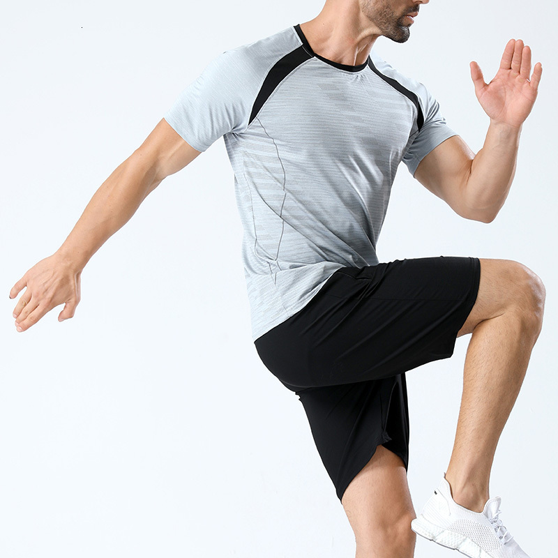 2024 new summer short sleeved sports T-shirt men's cationic quick drying round neck running high stretch fiess suit