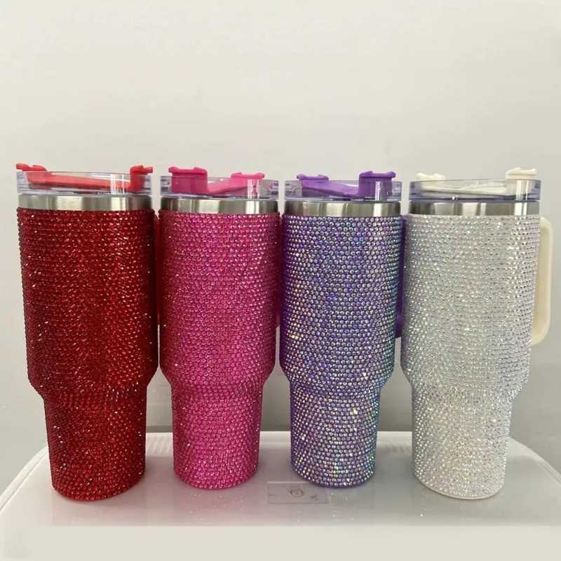 40oz Diamond Tumbler Water Bottle Large Capacity Shiny Rhinestone Vacuum Cup Outdoor Travel Car Thermoses Coffee Mug DrinkwareM240713
