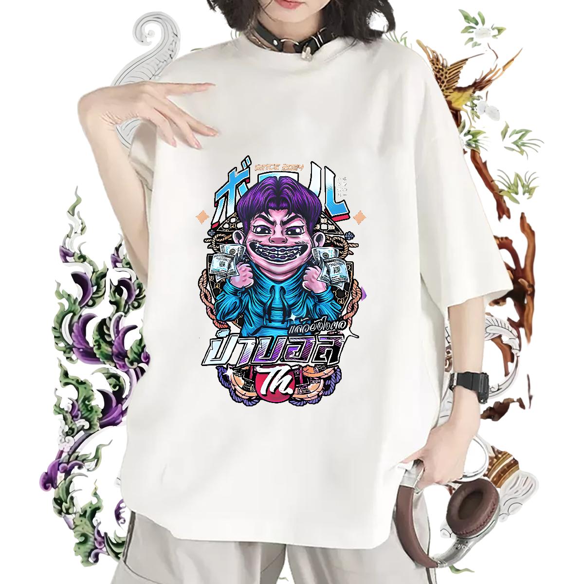 Fashion New Womens T Shirts Cotton O Neck Short Sleeves Anime Print Tops Street Casual Loose Womens Tshirts