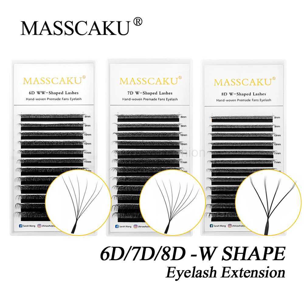 MASSCAKU W Shape Bloom 6D/7D/8D C/D Curl 0.07mm Automatic Flowering Premade Volume Fans Eyelash Extensions Natural SoftCL240713