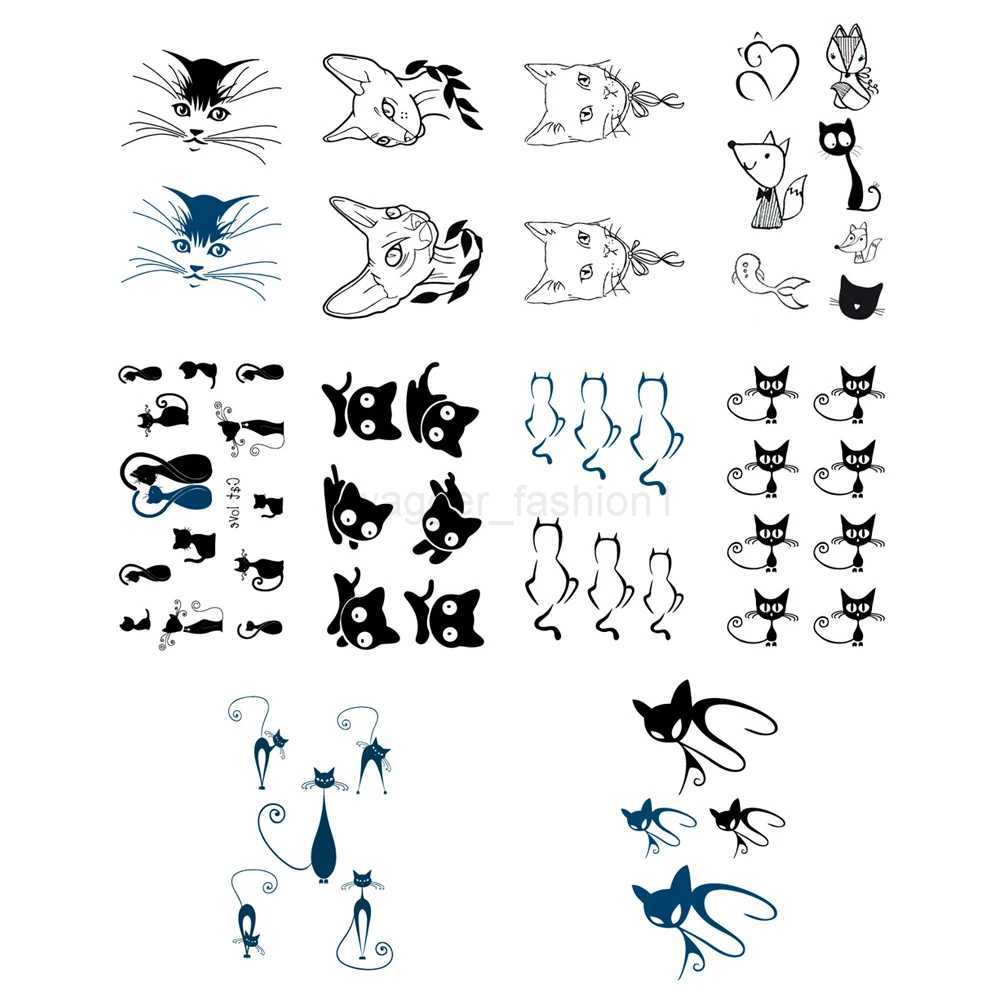 10pcs Black Cat Mouse Waterproof Temporary Tattoo Sticker Cute Animal Body Art Arm Neck Hand Back Foot Fake Tattoos Women MenB240713