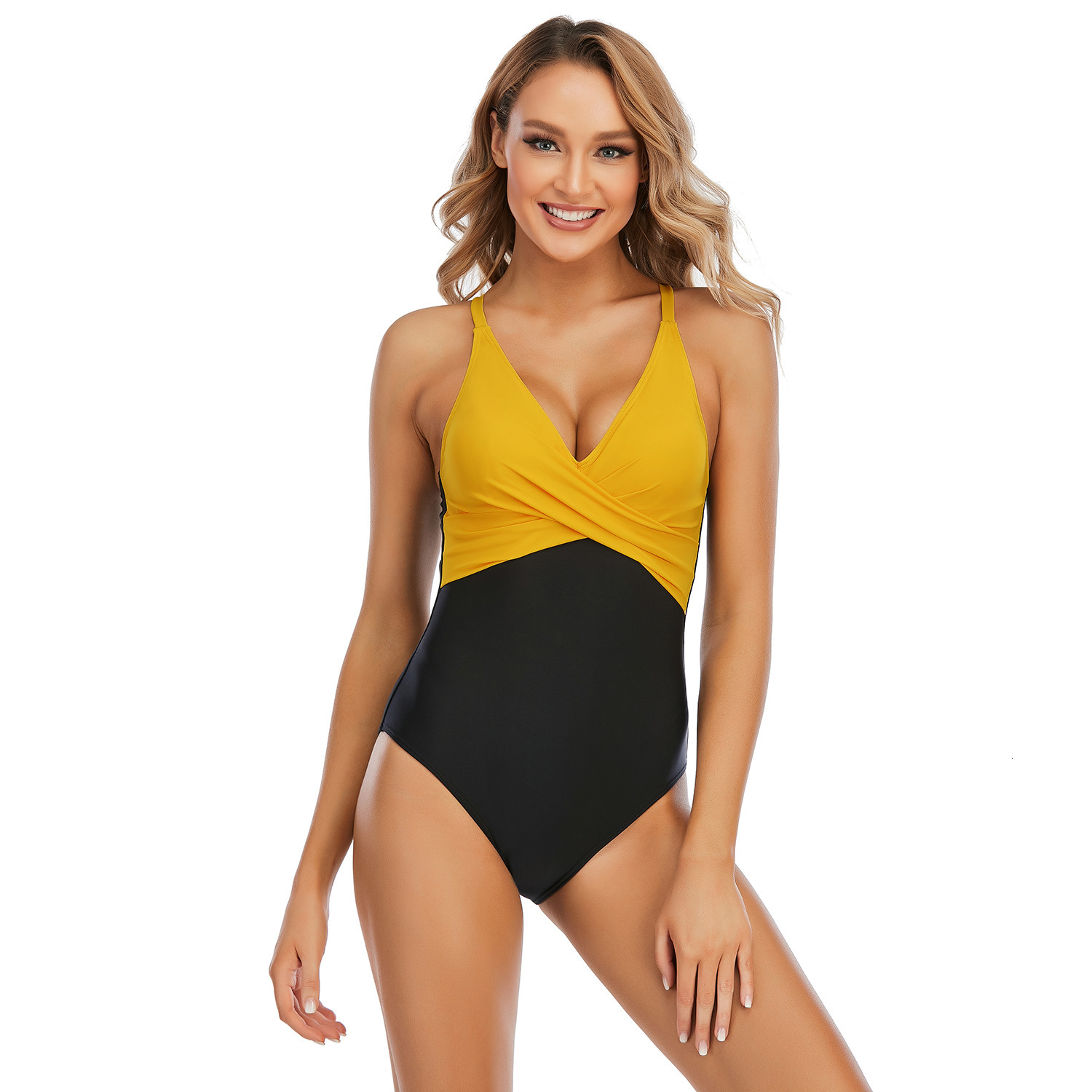 Fashion New Pattern Ventilation New Style Women's Backless Sexy Color Blocked Suspender One-piece Swimsuit Women Temperament Bifurcated Novelty S