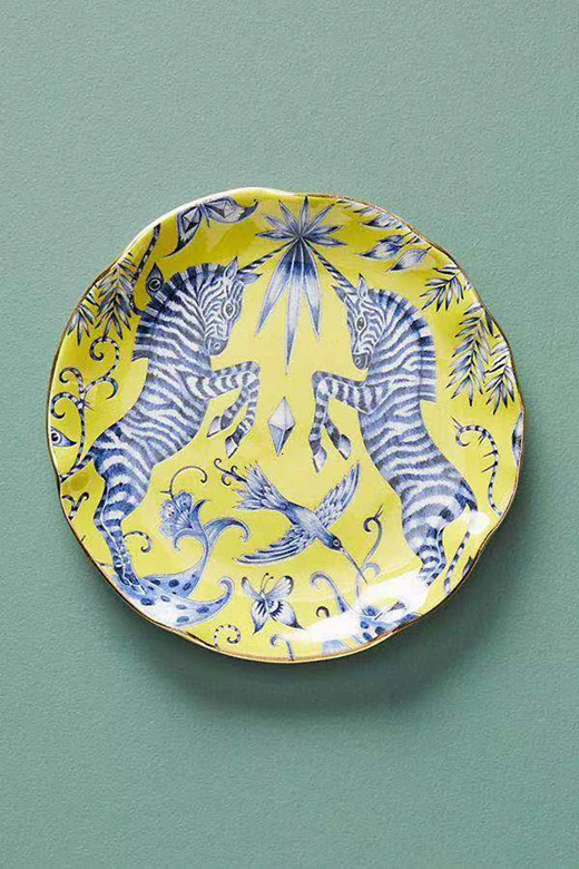 Anthropology Trinket Dish Forest Animal Hand-painted Tray for Home Decor Ceramic Plates Upscale el Placement cute platter 240711