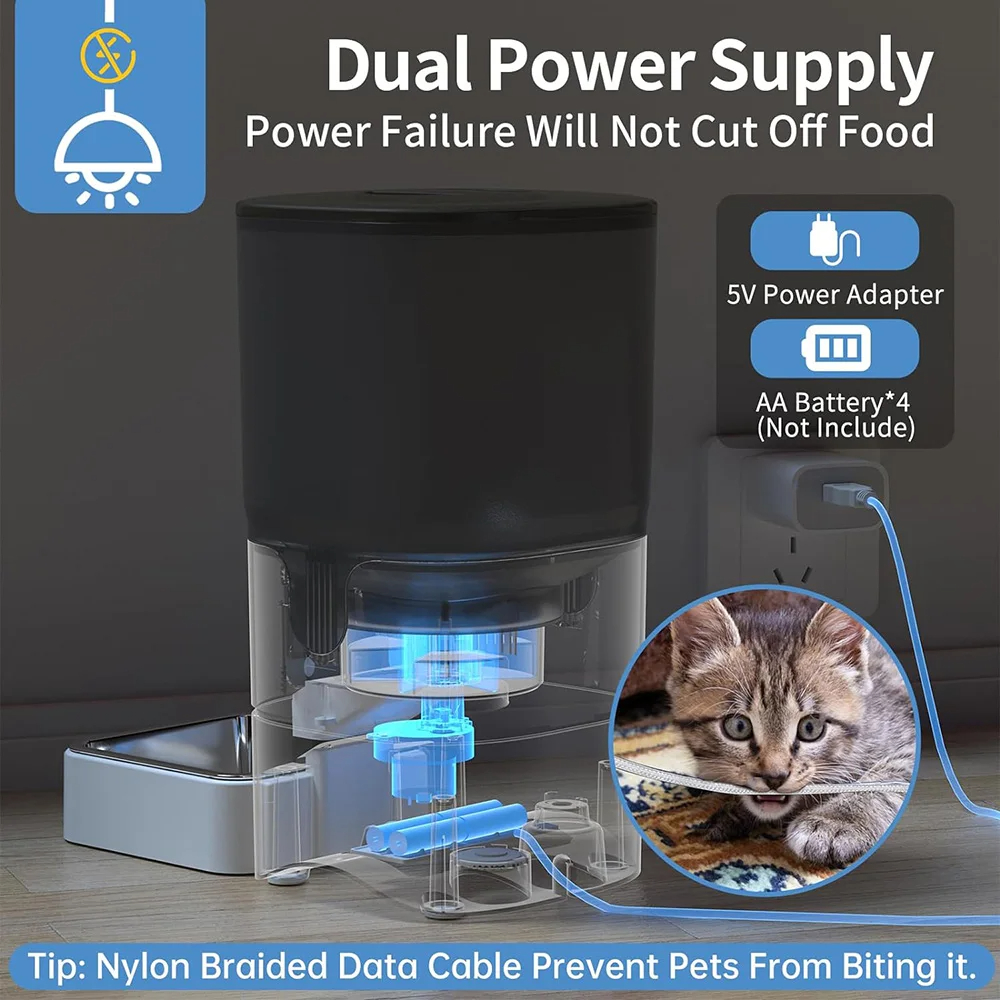 Smart Automatic Cat Feeders WiFi Pet Feeder with APP Control for Remote Feeding, Cat Food Dispenser 1-30 Meals Per Day for Dog