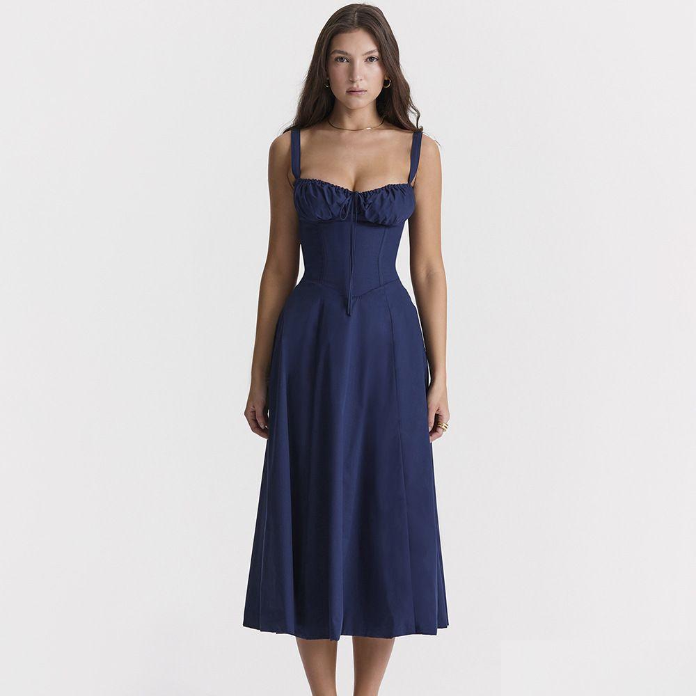 Basic Casual Dresses House Of Cb Dress Corset Split Skirt Bow Tie Chest Frill Details Print Floral Midi Back Lace Up Robe Clothing Wom Dhvn3