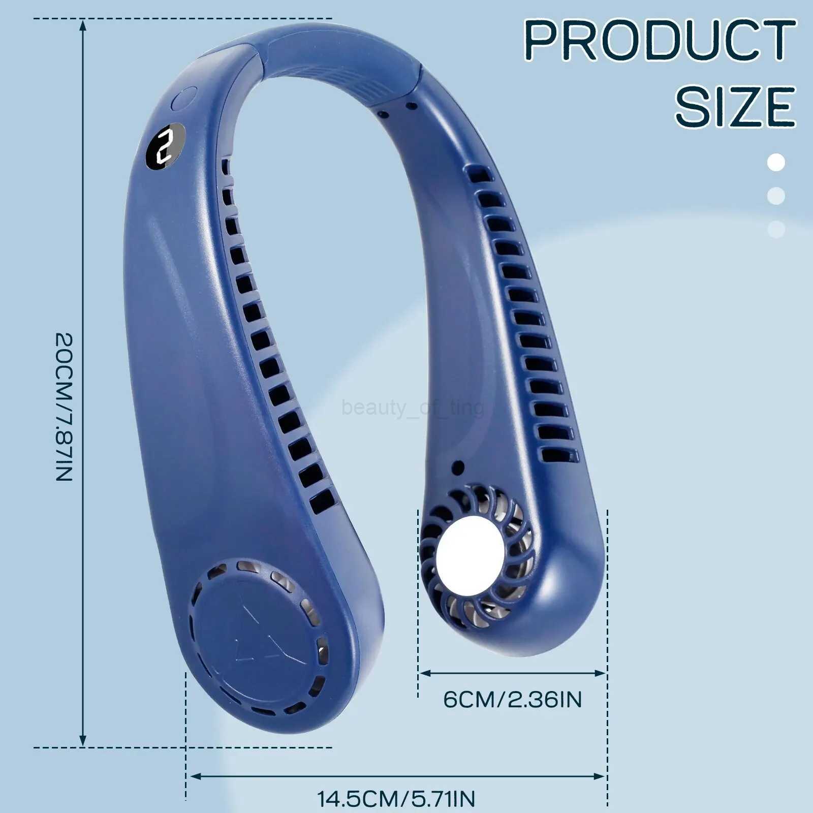 Portable Neck Fans Mini LED Digital Display Bladeless Fan 1200mAh USB Rechargeable Hands Free Cooling Fan with 5 Wind SpeedCL240712