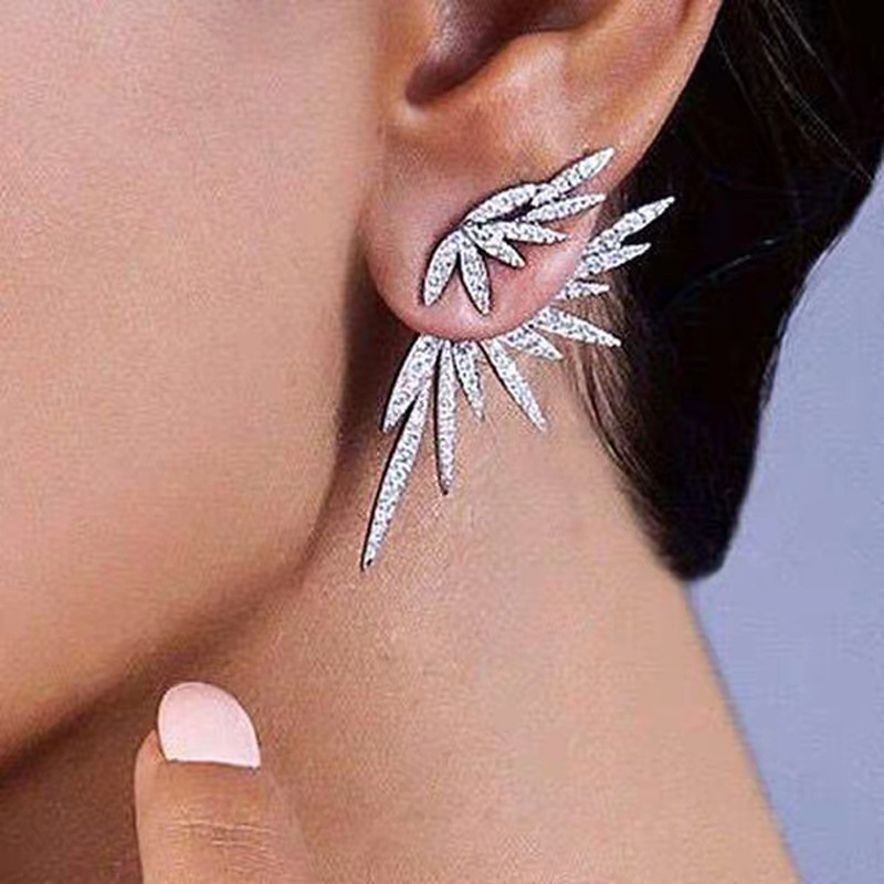 Hip Hop Pave CZ Wings Stud Earrings Sterg Sier Sparkle Jewelry for Women Party Wedding