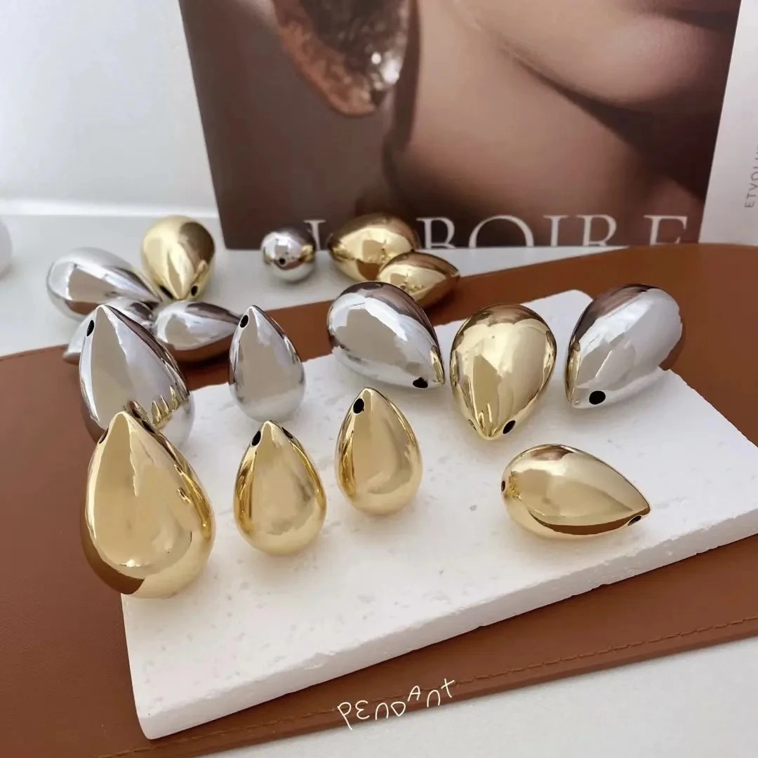 5Pcs 18K Gold Sliver Plated Teardrop Shape Necklace For Women Men Water Drop Brass Pendant Gold Ball Chain Silver Necklaces 240710