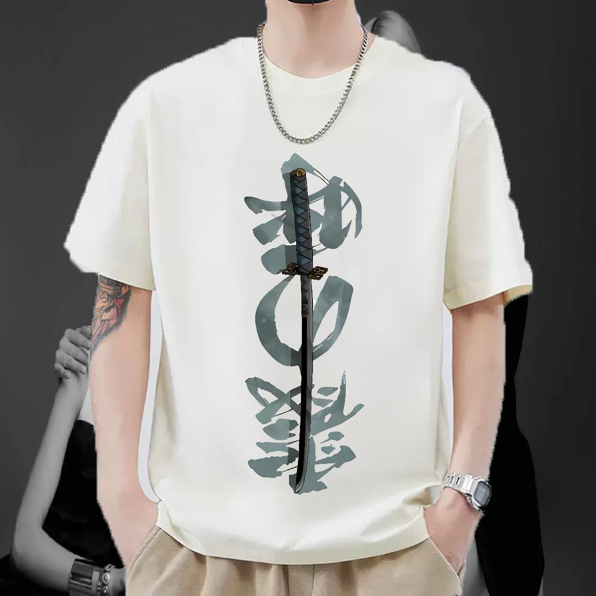 Loose Mens Tshirts Crew Neck Cotton Street wear Hip Hop T shirt DIY Anime 2024 Top Tees