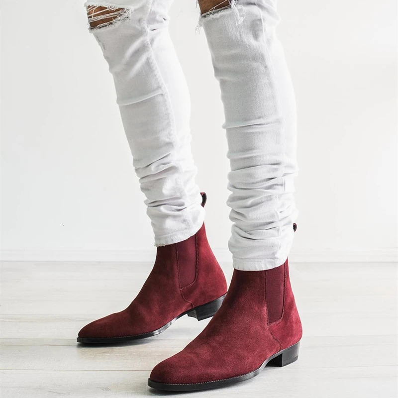 wine red mens Chelsea boots loose round toe mens business boots low boots mens boots mens boots 240712