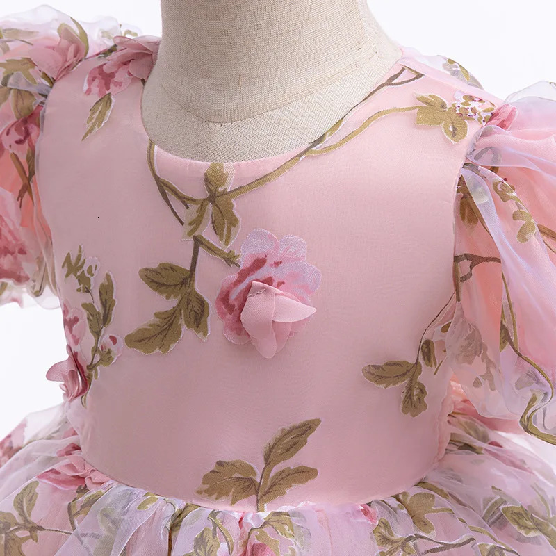 Rose Girls Dress Summer Mesh Fashion Bow Little Princess Baby Dress Christmas Birthday Gifts 1 2 3 4 5 6 Years Kids Clothes 240704