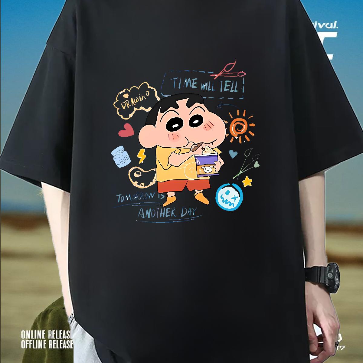 5A Men Tshirts Round Neck Short Sleeve Daily Outfit T-Shirts Anime Print DIY Top Tees