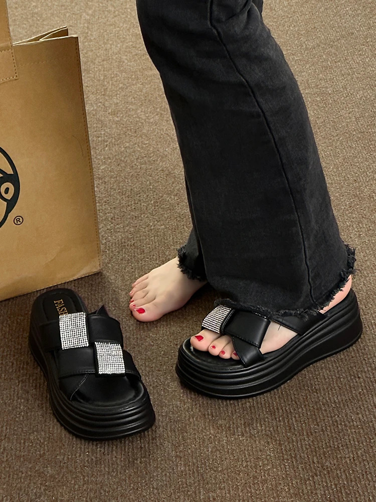 Beach shoes slider womens summer platform women wearing wedge Pantofle slider high heels mule Saab girl 2024 rubber high PU Rome 240713