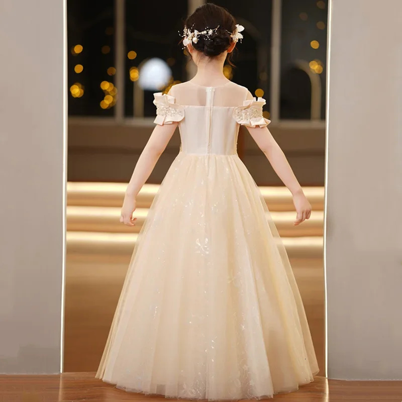 White Wedding Long Dresses for Girls Baby Lace Princess Dress Birthday Dress Baby Girls Christmas Clothes 3-12yrs 240704