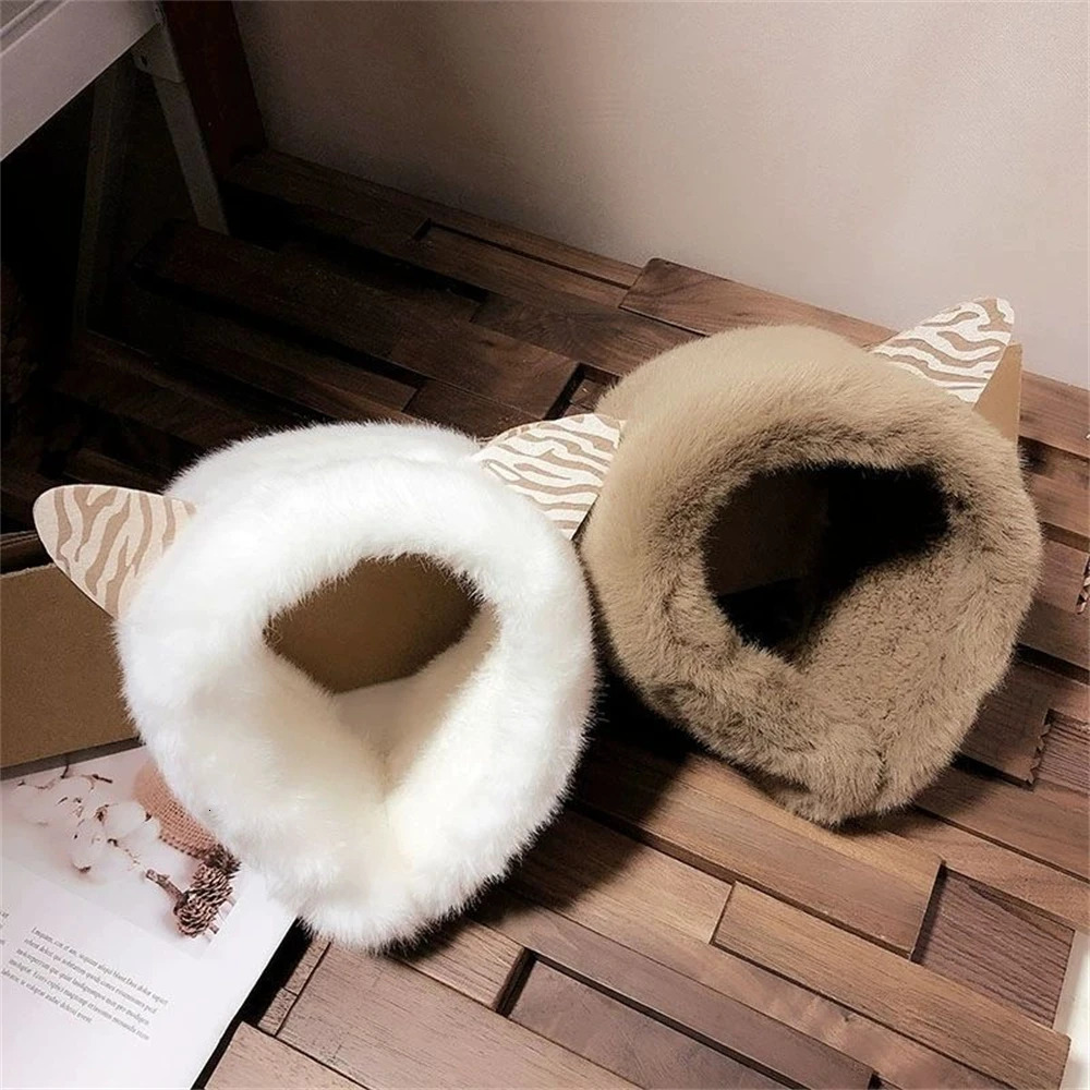 Cute Cat Bear Ears Earmuffs Korean Female Warmer Headband Winter Plush Earplugs Adults Kids Tie Fur headphone Orejeras De Invier 240712