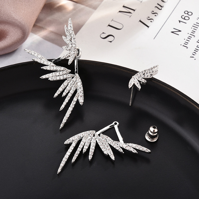 Hip Hop Pave CZ Wings Stud Earrings Sterg Sier Sparkle Jewelry for Women Party Wedding