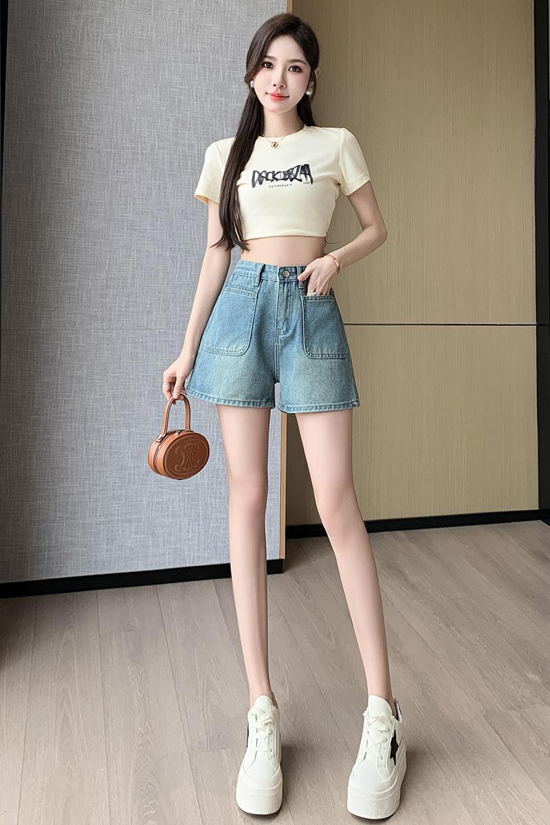 Designer's new wide leg denim shorts summer sexy short skirt refreshing and comfortable to wear pants large pocket women's casual wear